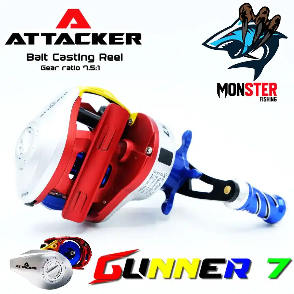 รอกตกปลา รอกหยดน้ำ ATTACKER รุ่น GUNNER 7 BAIT CASTING REEL  (มีทั้งหมุนซ้ายและหมุนขวา) – MonSter Fishing